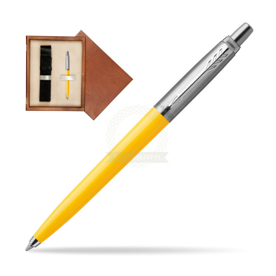 Parker Jotter Originals Yellow Ballpoint Pen in single wooden box Mahogany Single Ecru