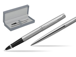 Parker Jotter Stainless Steel Chrome Color Trim CT Pen Penna Roller + Penna Pen in a Gift Box in suede box grey