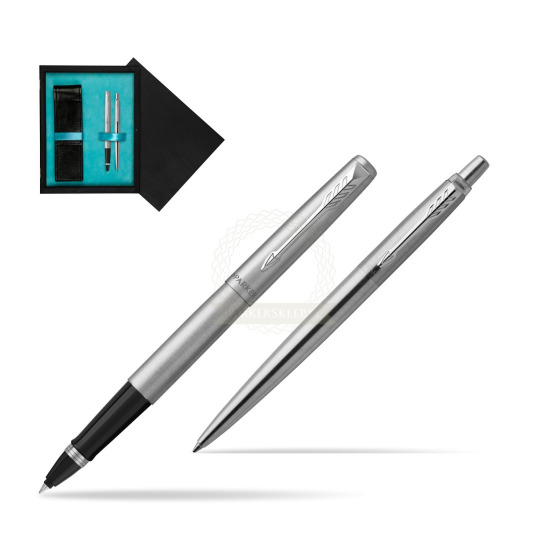 Parker Jotter Stainless Steel Chrome Color Trim CT Pen Penna Roller + Penna Pen in a Gift Box in double wooden box Black Double Turquoise