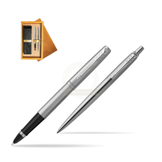 Parker Jotter Stainless Steel Chrome Color Trim CT Pen Penna Roller + Penna Pen in a Gift Box in double wooden box Honey Double Ecru