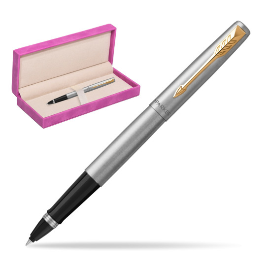 Parker Jotter Steel GT Penna Roller Pen in suede box fuchsia
