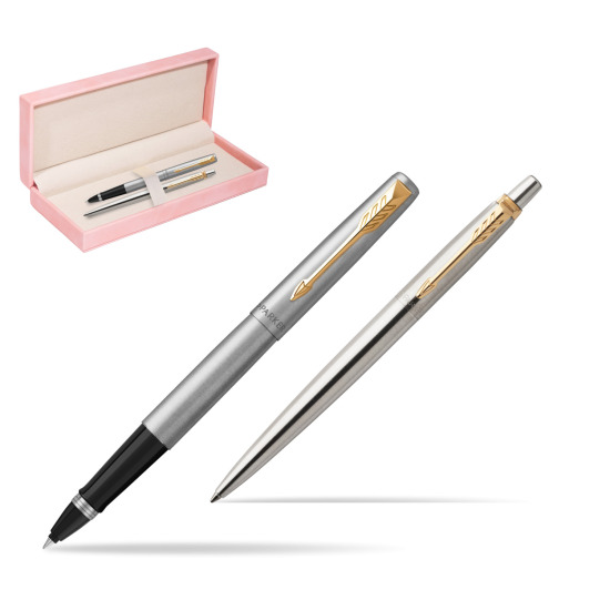 Parker Jotter Stainless Steel Chrome Color Trim GT Pen Penna Roller + Penna Pen in a Gift Box in suede box pink