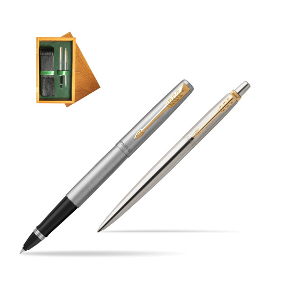 Parker Jotter Stainless Steel Chrome Color Trim GT Pen Penna Roller + Penna Pen in a Gift Box in double wooden box Honey Green