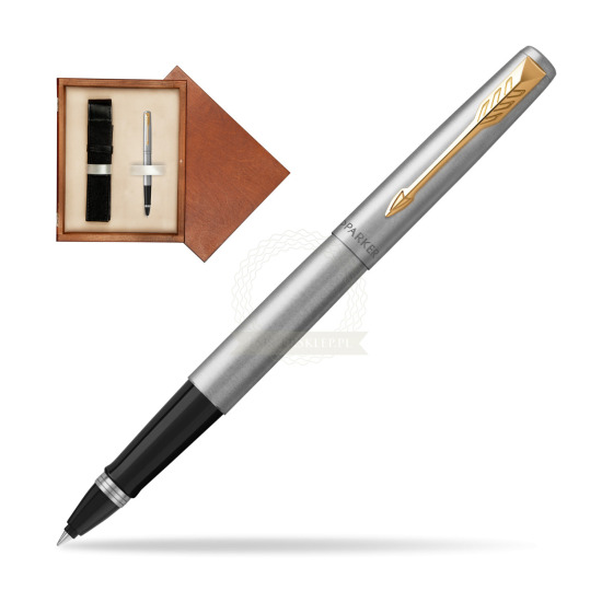 Parker Jotter Steel GT Penna Roller Pen in single wooden box Mahogany Single Ecru