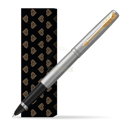 Parker Jotter Steel GT Penna Roller Pen in cover Golden Hearts