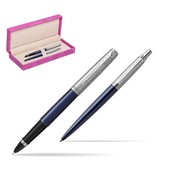 Parker Jotter Royal Blue CT Pen Penna Roller + Penna Pen in a Gift Box in suede box fuchsia