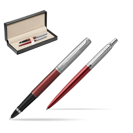 Parker Jotter Kensington Red CT Rollerball Pen + Ballpoint Pen in a Gift Box in classic box black