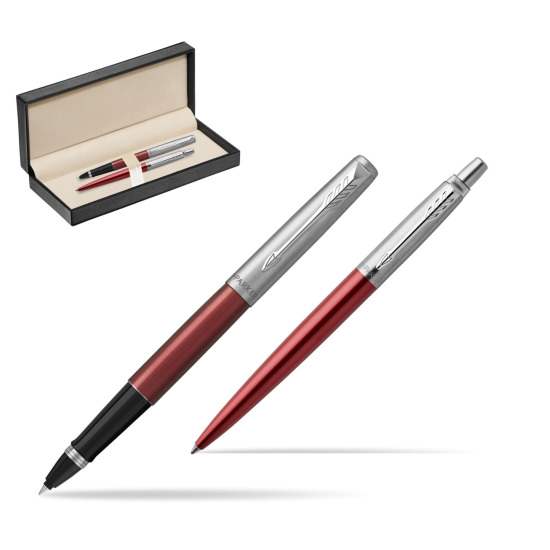 Parker Jotter Kensington Red CT Rollerball Pen + Ballpoint Pen in a Gift Box in classic box pure black