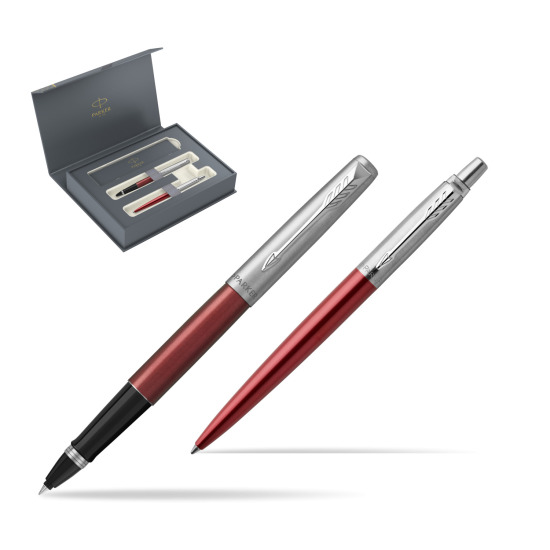 Parker Jotter Kensington Red CT Rollerball Pen + Ballpoint Pen in a Gift Box 