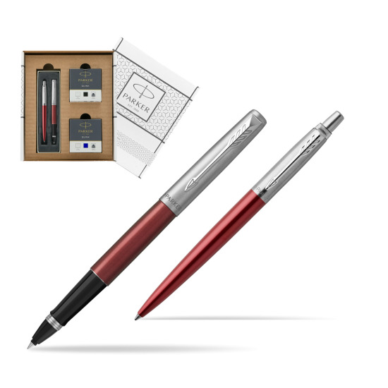 Parker Jotter Kensington Red CT Rollerball Pen + Ballpoint Pen in a Gift Box in a Parker Eco White box