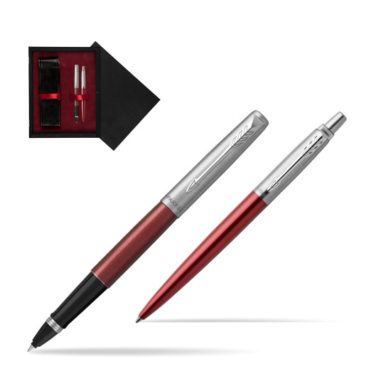 Parker Jotter Kensington Red CT Rollerball Pen + Ballpoint Pen in a Gift Box in double wooden box Black Double Maroon