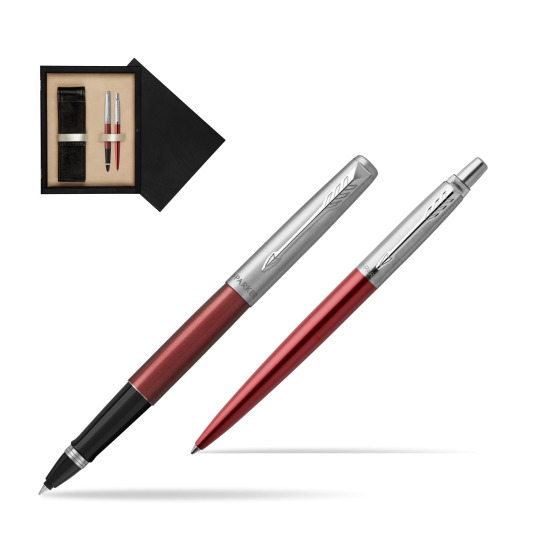 Parker Jotter Kensington Red CT Rollerball Pen + Ballpoint Pen in a Gift Box in double wooden box Black Double Ecru
