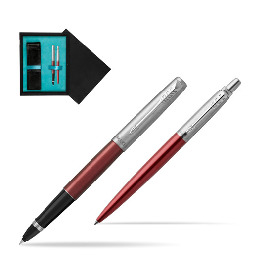 Parker Jotter Kensington Red CT Rollerball Pen + Ballpoint Pen in a Gift Box in double wooden box Black Double Turquoise