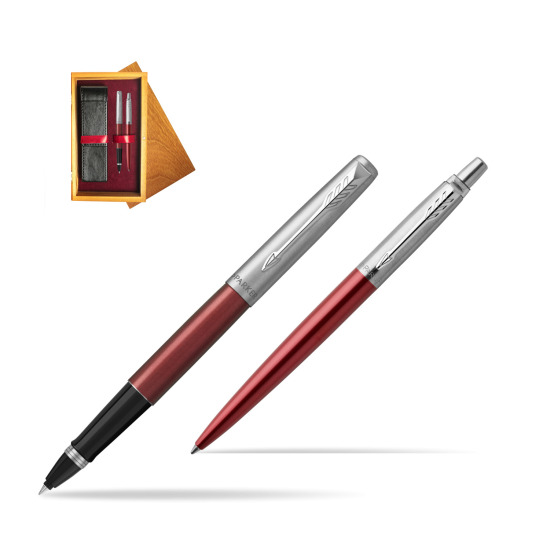 Parker Jotter Kensington Red CT Rollerball Pen + Ballpoint Pen in a Gift Box in double wooden box Honey Double Maroon