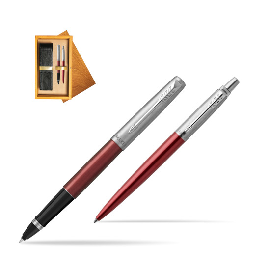 Parker Jotter Kensington Red CT Rollerball Pen + Ballpoint Pen in a Gift Box in double wooden box Honey Double Ecru
