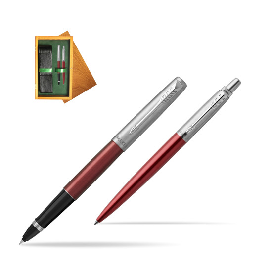 Parker Jotter Kensington Red CT Rollerball Pen + Ballpoint Pen in a Gift Box in double wooden box Honey Green