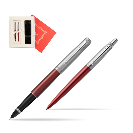 Parker Jotter Kensington Red CT Rollerball Pen + Ballpoint Pen in a Gift Box  "Red Love"
