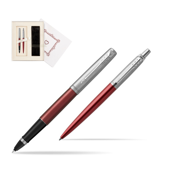 Parker Jotter Kensington Red CT Rollerball Pen + Ballpoint Pen in a Gift Box  "Pure Love"