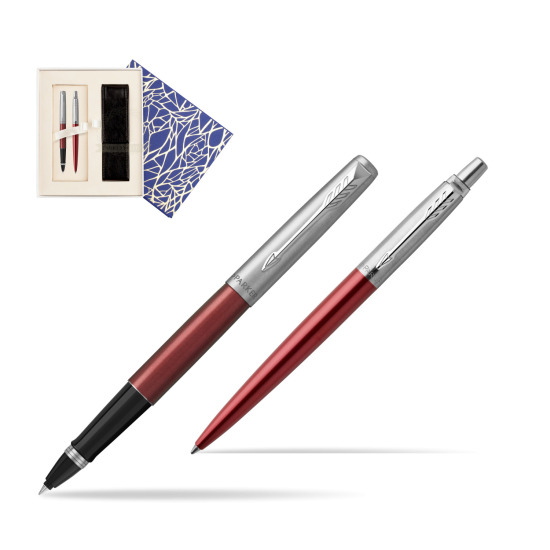 Parker Jotter Kensington Red CT Rollerball Pen + Ballpoint Pen in a Gift Box  Universal Crystal Blue