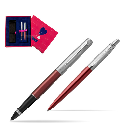 Parker Jotter Kensington Red CT Rollerball Pen + Ballpoint Pen in a Gift Box  Love