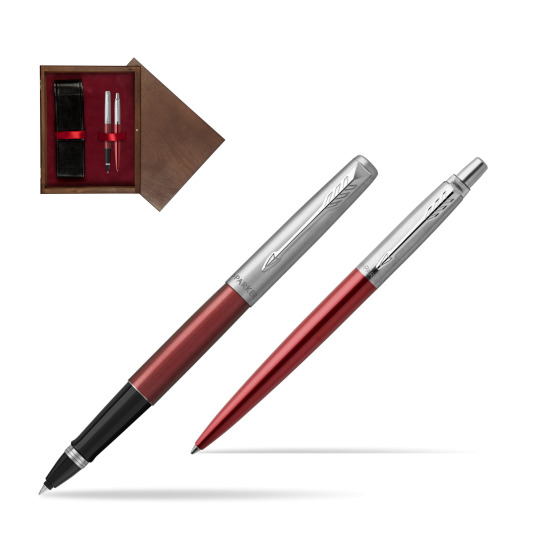 Parker Jotter Kensington Red CT Rollerball Pen + Ballpoint Pen in a Gift Box in double wooden box Wenge Double Maroon