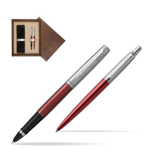 Parker Jotter Kensington Red CT Rollerball Pen + Ballpoint Pen in a Gift Box in double wooden box Wenge Double Ecru