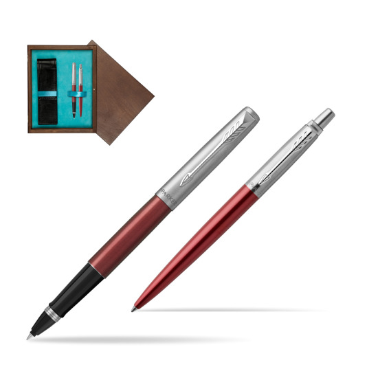 Parker Jotter Kensington Red CT Rollerball Pen + Ballpoint Pen in a Gift Box in double wooden box Wenge Double Turquoise 