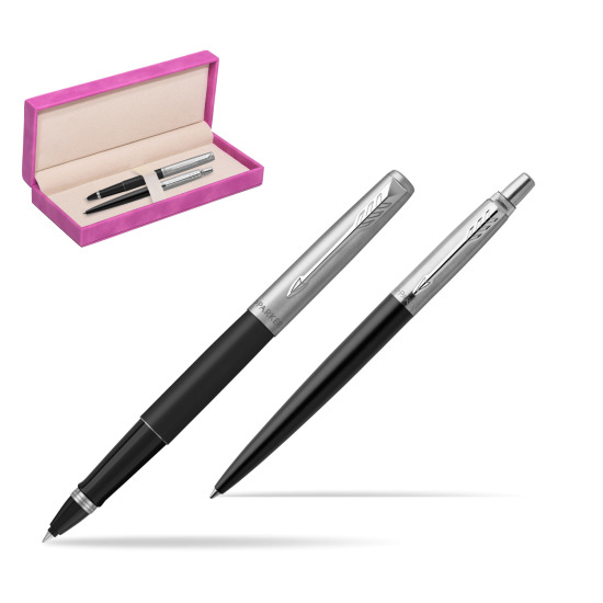 Parker Jotter Black Bond Street CT Pen Penna Roller + Penna Pen in a Gift Box in suede box fuchsia