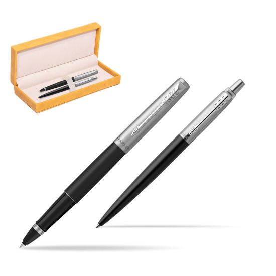 Parker Jotter Black Bond Street CT Pen Penna Roller + Penna Pen in a Gift Box in suede box yellow