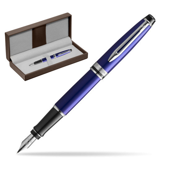 Waterman Fountain Pen Expert Navy Blue CT in the brown leather box