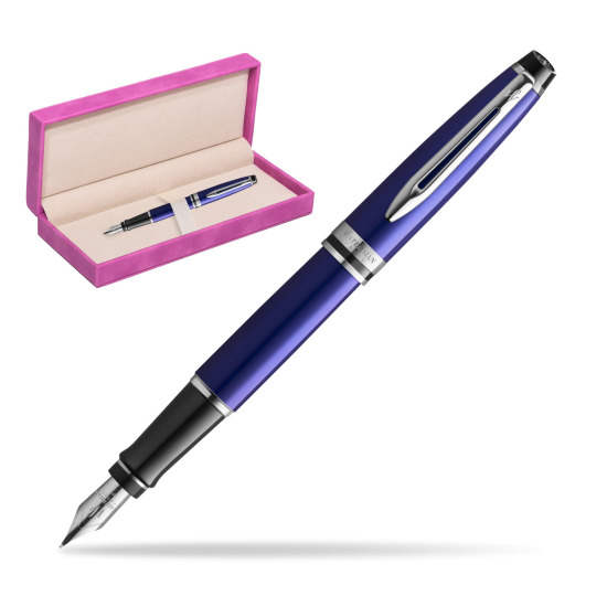 Waterman Penna Stilografica Expert Navy Blue CT in suede box fuchsia
