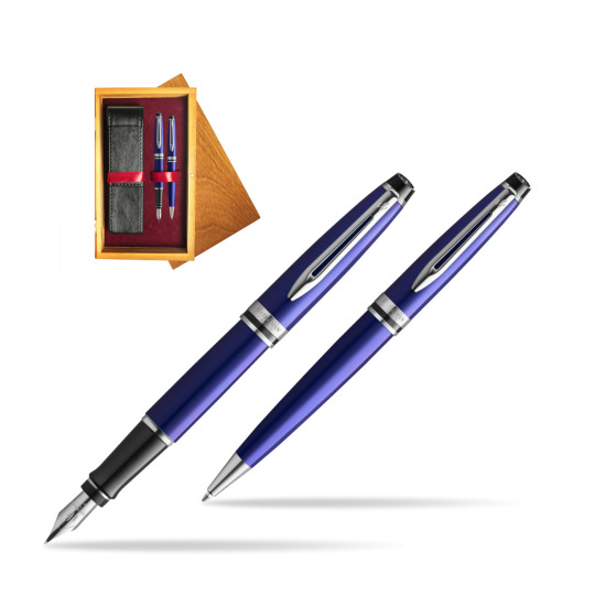 Waterman Expert Navy Blue CT Penna Stilografica + Waterman Expert Navy Blue Penna a Sfera in confezione regalo in double wooden box Honey Double Maroon