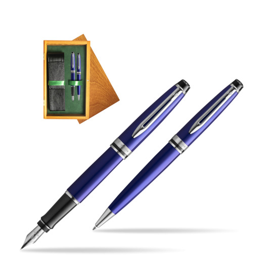 Waterman Expert Navy Blue CT Penna Stilografica + Waterman Expert Navy Blue Penna a Sfera in confezione regalo in double wooden box Honey Green