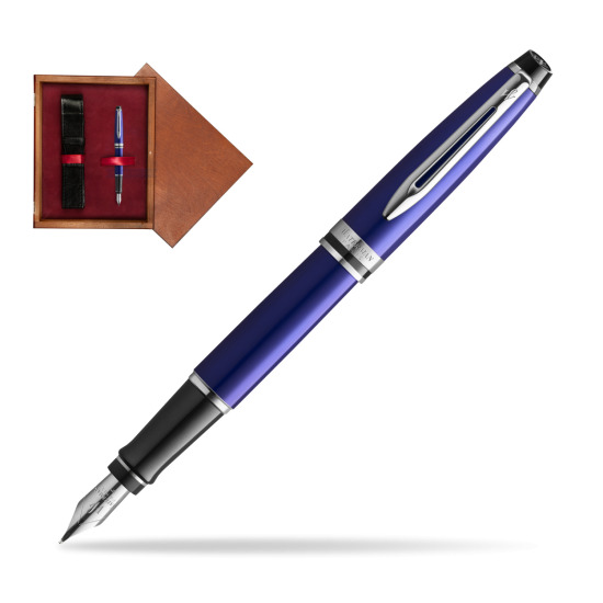 Waterman Penna Stilografica Expert Navy Blue CT in single wooden box Mahogany Single Maroon