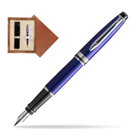 Waterman Penna Stilografica Expert Navy Blue CT in single wooden box Mahogany Single Ecru