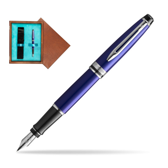 Waterman Penna Stilografica Expert Navy Blue CT in single wooden box Mahogany Single Turquoise 