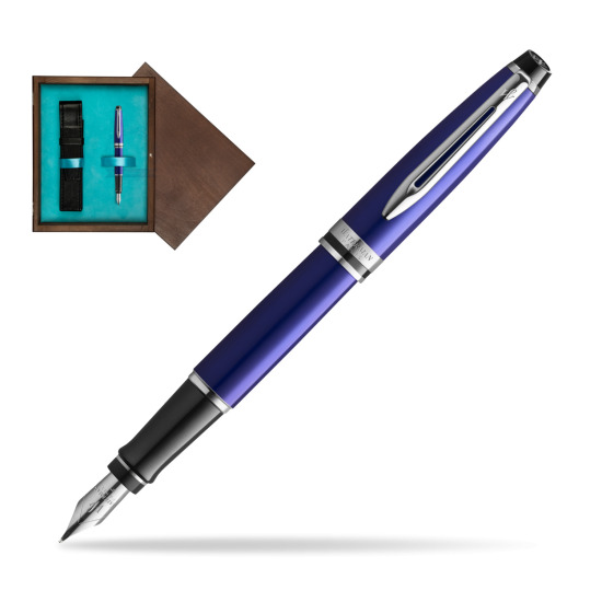Waterman Penna Stilografica Expert Navy Blue CT in single wooden box Wenge Single Turquoise 