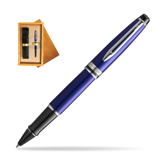 Waterman Expert Deep Blue RollerBall pen in single wooden box Honey Single Ecru