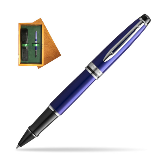 Waterman Expert Deep Blue RollerBall pen in single wooden box Honey Single Green