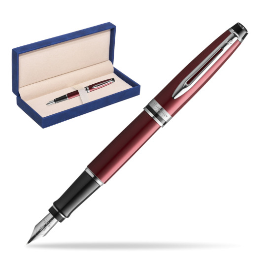 Waterman Fountain Pen Expert Dark Red CT in suede box navy blue
