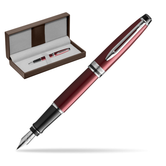 Waterman Fountain Pen Expert Dark Red CT in the brown leather box