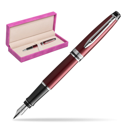 Waterman Fountain Pen Expert Dark Red CT in suede box fuchsia