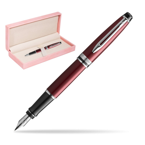 Waterman Fountain Pen Expert Dark Red CT in suede box pink