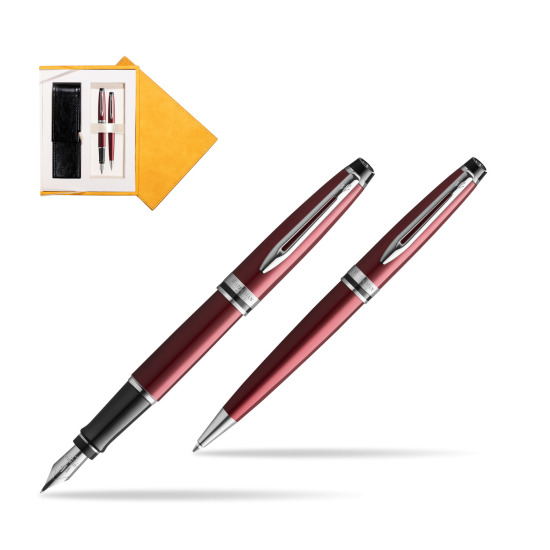 Waterman Expert Dark Red CT Penna Stilografica + Waterman Expert Dark Red Penna a Sfera in confezione regalo in suede box yellow