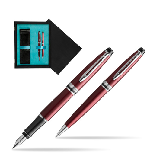 Waterman Expert Dark Red CT Penna Stilografica + Waterman Expert Dark Red Penna a Sfera in confezione regalo in double wooden box Black Double Turquoise
