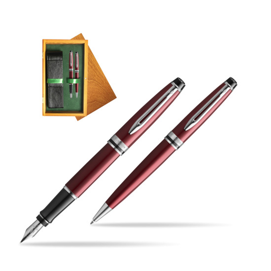 Waterman Expert Dark Red CT Penna Stilografica + Waterman Expert Dark Red Penna a Sfera in confezione regalo in double wooden box Honey Green