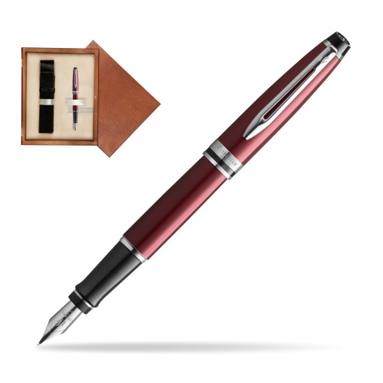 Waterman Fountain Pen Expert Dark Red CT in single wooden box Mahogany Single Ecru
