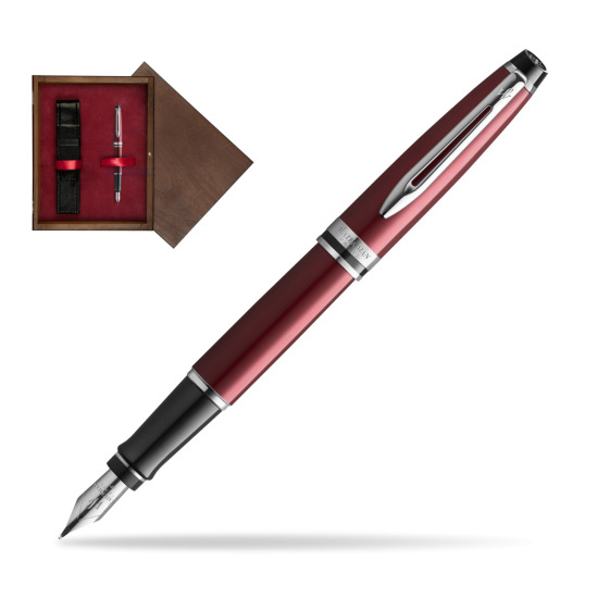 Waterman Fountain Pen Expert Dark Red CT in single wooden box Wenge Single Maroon