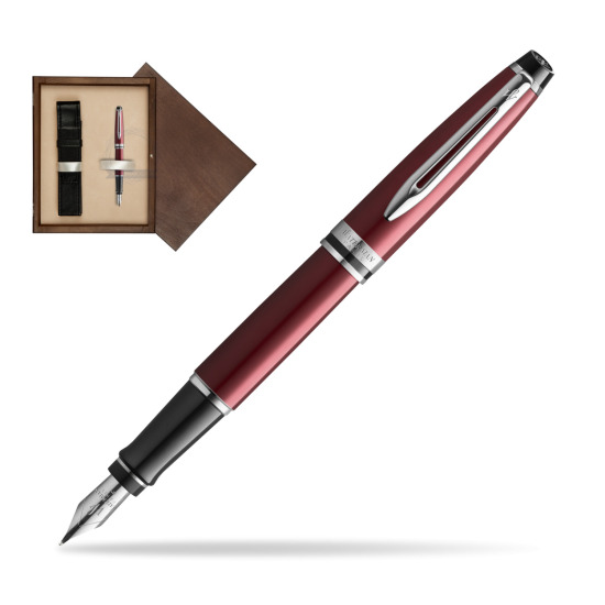 Waterman Fountain Pen Expert Dark Red CT in single wooden box Wenge Single Ecru