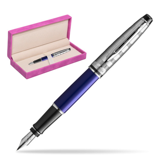 Waterman Fountain Pen Expert DeLuxe  Navy Blue CT in suede box fuchsia